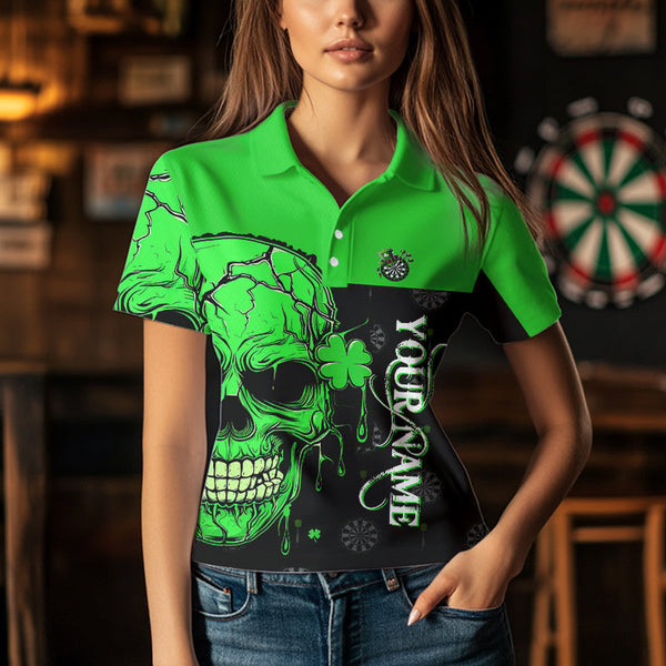 Personalized Green Shamrock Skull Dart Shirts For Women Custom Saint Patrick Day Dart Jerseys Outfit TDM3613