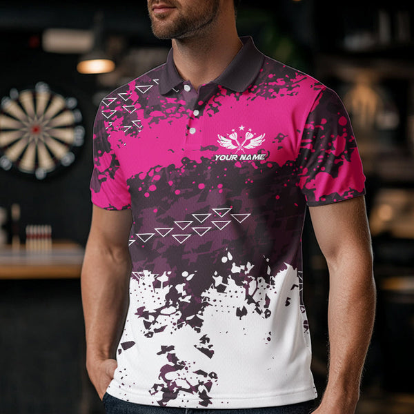 Personalized Pink Dartboard Fire Grunge Dart Shirts For Men Custom Darts Jerseys Polo & 1/4 Zip TDM3767