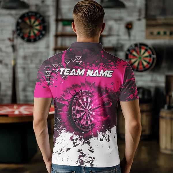 Personalized Pink Dartboard Fire Grunge Dart Shirts For Men Custom Darts Jerseys Polo & 1/4 Zip TDM3767