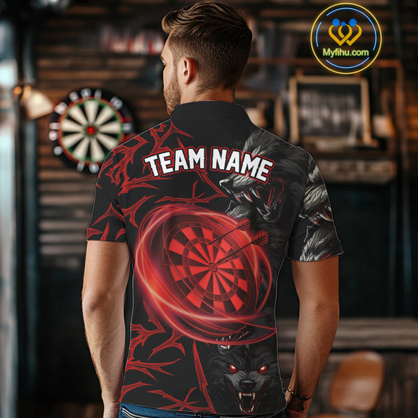 Personalized Wolf Dart Shirts For Men Custom Lights Dartboard Darts Team Jerseys |Red TDM4038