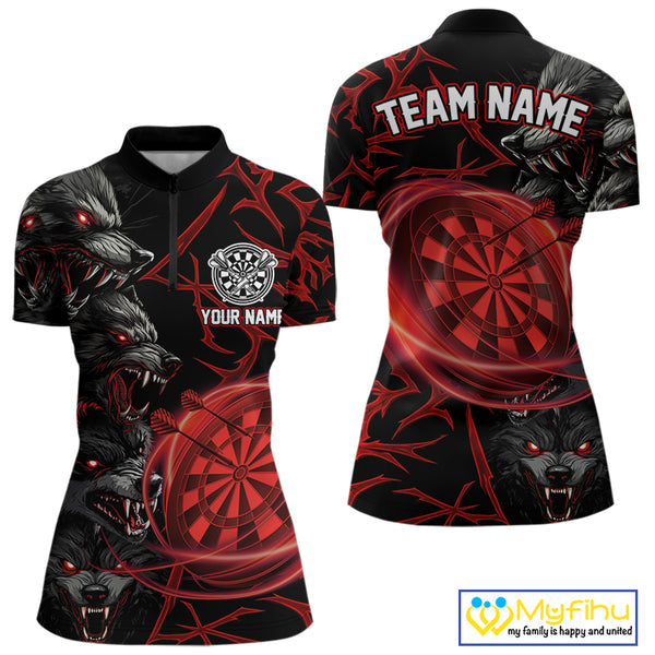 Personalized Wolf Dart Shirts For Women Custom Lights Dartboard Darts Team Jerseys |Red TDM4038