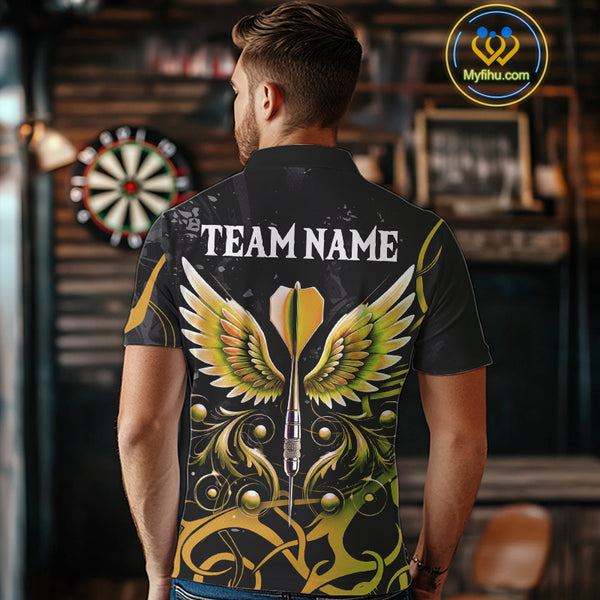 Yellow Black Custom Wings Darts Shirts For Men, Darts Jersey Pocket Option TDM4042