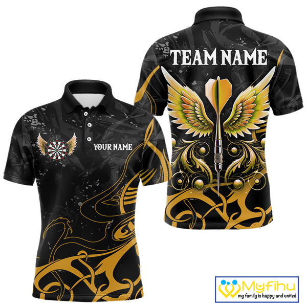 Yellow Black Custom Wings Darts Shirts For Men, Darts Jersey Pocket Option TDM4042