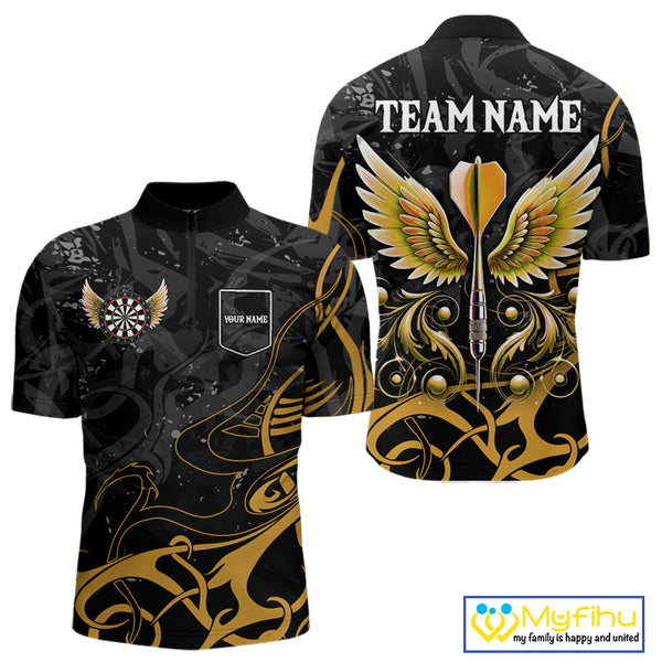 Yellow Black Custom Wings Darts Shirts For Men, Darts Jersey Pocket Option TDM4042