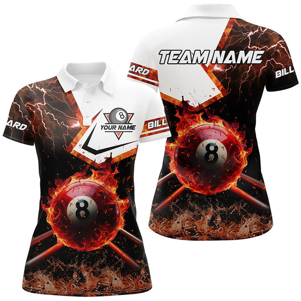 8 Ball Pool Burning With Fire Flame Custom 3D Billiard Shirts For Women, Billiard Jerseys Gifts TDM2289