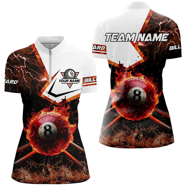 8 Ball Pool Burning With Fire Flame Custom 3D Billiard Shirts For Women, Billiard Jerseys Gifts TDM2289