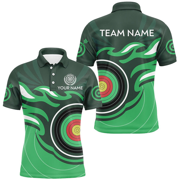 Personalized Green Archery Target Flame Men Polo & 1/4 Zip Shirts, Archery Shirts For Team Jerseys TDM3035