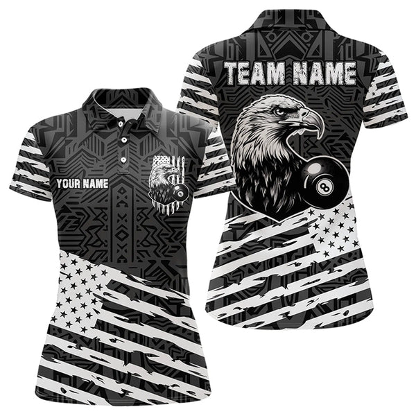 Personalized Black White US Flag Eagle Billiard Shirt For Women Custom Patriotic Billiard Pool Jersey TDM3273