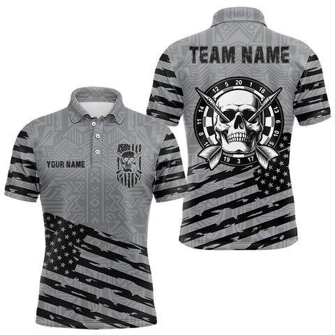 Personalized Grey US Flag Skull Dart Shirts For Men Custom Patriotic Cool Dart Team Jerseys TDM3274