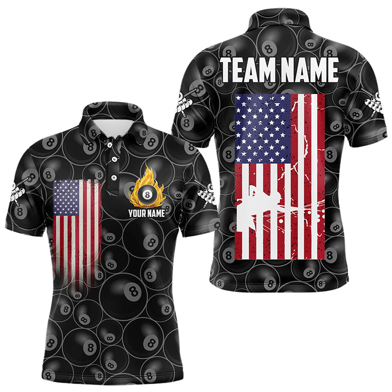 Personalized American Flag 8 Ball Pool Pattern Men Billiard Shirt, Patriotic Pool Billiard Jerseys TDM3282