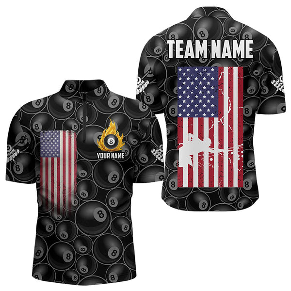 Personalized American Flag 8 Ball Pool Pattern Men Billiard Shirt, Patriotic Pool Billiard Jerseys TDM3282