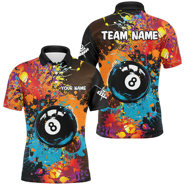 Personalized Grunge Colorful Paint 8 Ball Billiard Shirts For Men, Unique 8 Ball Pool Team Shirts TDM1656