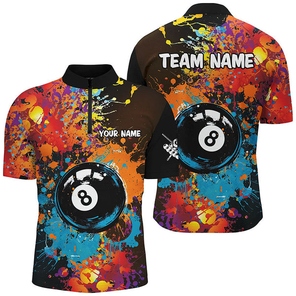 Personalized Grunge Colorful Paint 8 Ball Billiard Shirts For Men, Unique 8 Ball Pool Team Shirts TDM1656