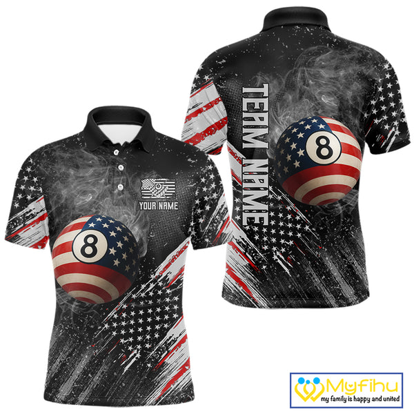 Personalized Grunge American Flag Men's Billiard Shirts Custom 8 Ball Pool Smoke Team Jerseys TDM4054