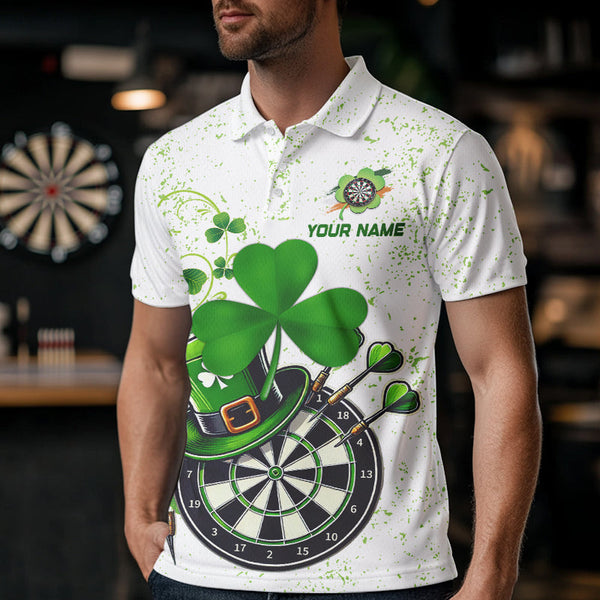 Luckiest  Green Shamrock White Grunge Dart Shirts For Men Custom St Patrick Day Dart Team Jerseys TDM3478