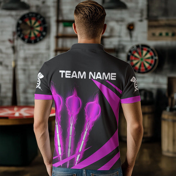 Black And Purple Fire Flame Darts Polo & Quarter Zip Custom Dart Shirt For Men Darts League Jerseys TDM3480
