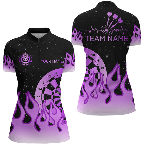 Purple Dartboard Fire Flame Women Darts Polo & Quarter-Zip Shirt Custom Team Jersey Darts Gifts TDM1662