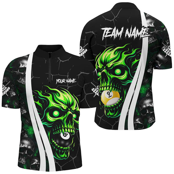 Green Billiard Skull 8 Ball & 9 Ball Custom Pool Shirts For Men, Unique Team Billiard Jersey Design TDM2082