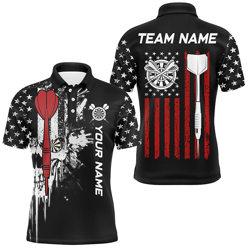 Grunge Skull Custom Black American Flag Dart Shirts For Men, Patriotic Dart Jerseys Team Uniform TDM2807