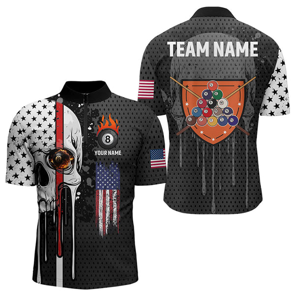 Personalized Grunge Skull Melting American Flag Billiard Shirt For Men Patriotic US Billiard Jersey TDM3292