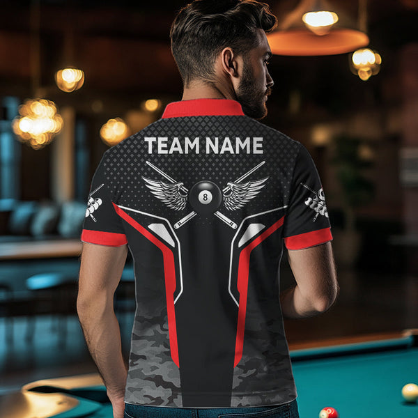 Black And Red 8 Ball Pool Wings Custom Camo Billiard Shirts For Men, 8 Ball Billiard Team Jerseys TDM3483