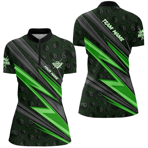 Personalized Name Green Billiard Jerseys For Women Custom 8 Ball Billiard Shirts Pool Team Jerseys TDM1874