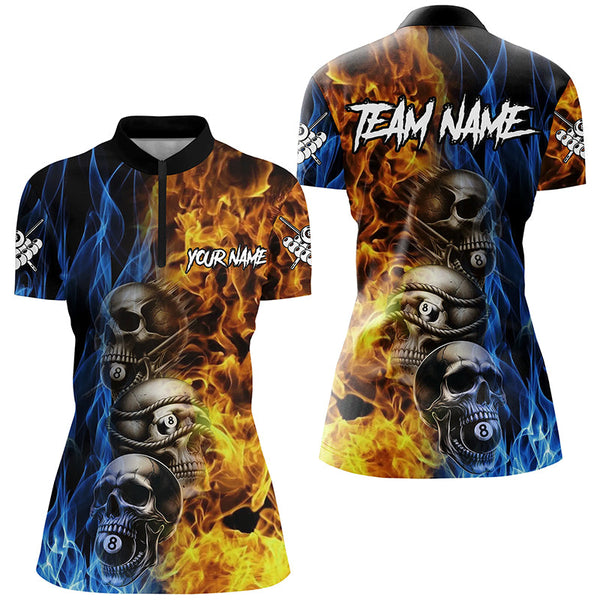 Personalized Unique Skull Fire Water 3D Billiard Shirts For Women, Billiard Jersey Apparel For Team TDM2085