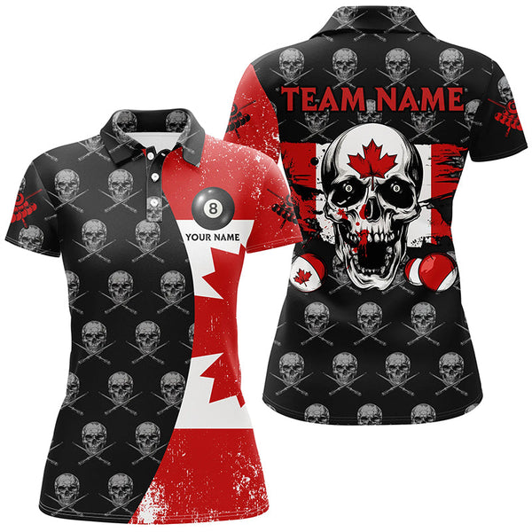 Grunge Canada Flag Custom Skull Pattern Billiard Shirts For Women, Patriotic Unique Billiard Jerseys TDM2086