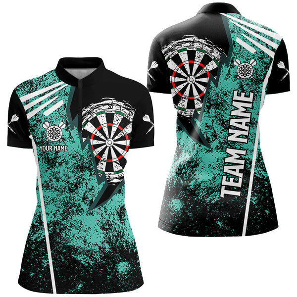 Personalized Grunge Women Darts Polo & Quarter Zip Shirts Custom Retro Darts Team Jerseys | Turquoise TDM2566