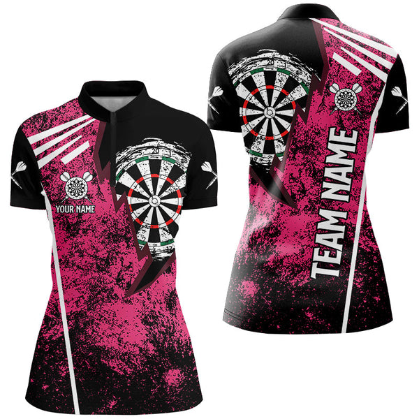 Personalized Grunge Women Darts Polo & Quarter Zip Shirts Custom Retro Darts Team Jerseys | Pink TDM2567