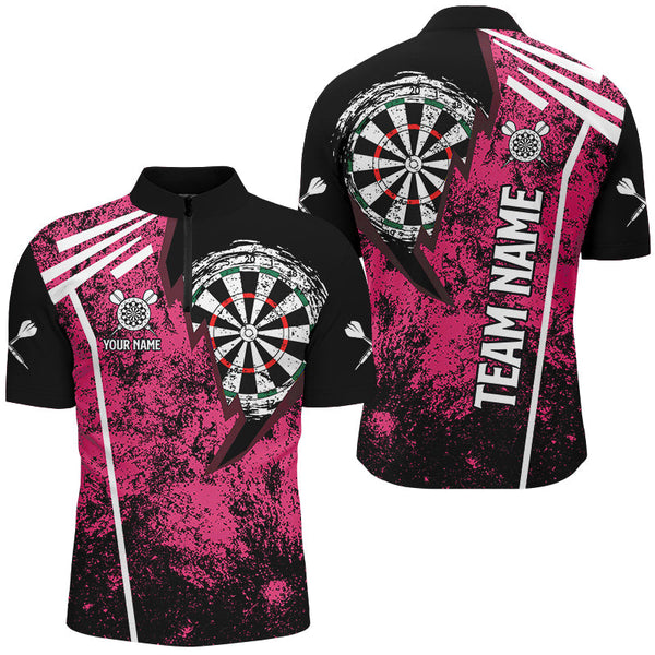 Personalized Grunge Men Darts Polo & Quarter Zip Shirts Custom Retro Darts Team Jerseys | Pink TDM2567