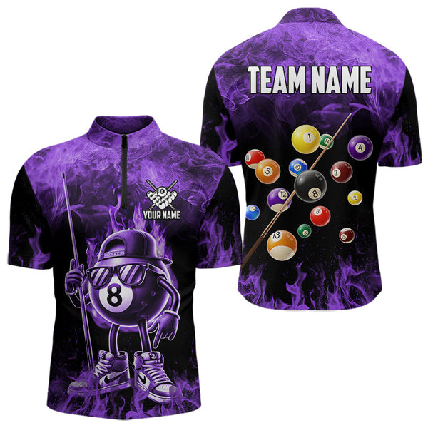 Personalized Purple Funny 8 Ball Pool Flame Men's Billiard Shirts, Billiard Team Shirts Pool Jerseys TDM3782