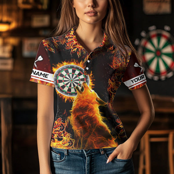 Orange Flame Dartboard Wolf Dart Shirts For Women Custom Dart Jersey Polo & 1/4 Zip, Dart Team Shirts TDM3783