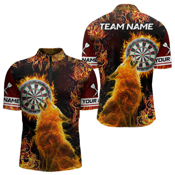 Orange Flame Dartboard Wolf Dart Shirts For Men Custom Dart Jersey Polo & 1/4 Zip, Dart Team Shirts TDM3783