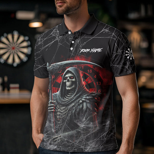 Black And Red Smoke Grim Reaper Funny Dart Shirts For Men Custom Dart Jerseys, Darts Clothing TDM3785