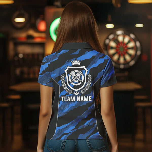 Blue Camo Darts Shirts With Pocket Option For Women Custom Darts Team Jersey TDM3786