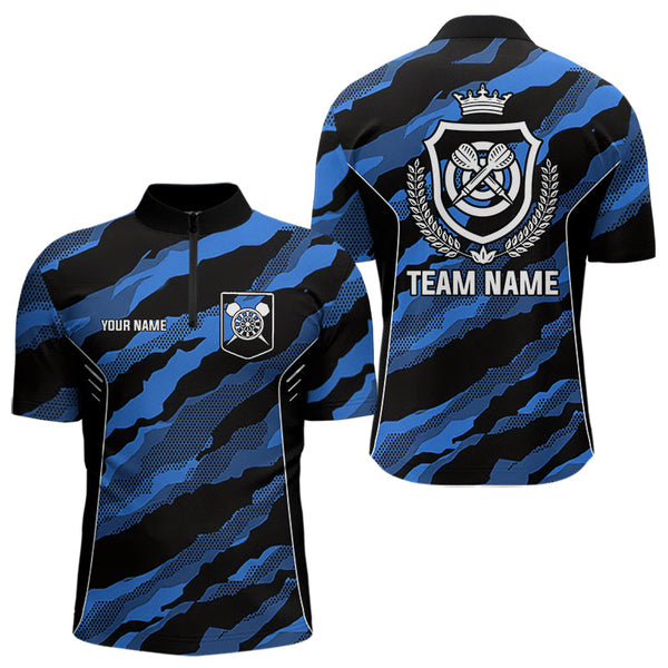 Blue Camo Darts Shirts With Pocket Option For Men Custom Darts Team Jersey TDM3786