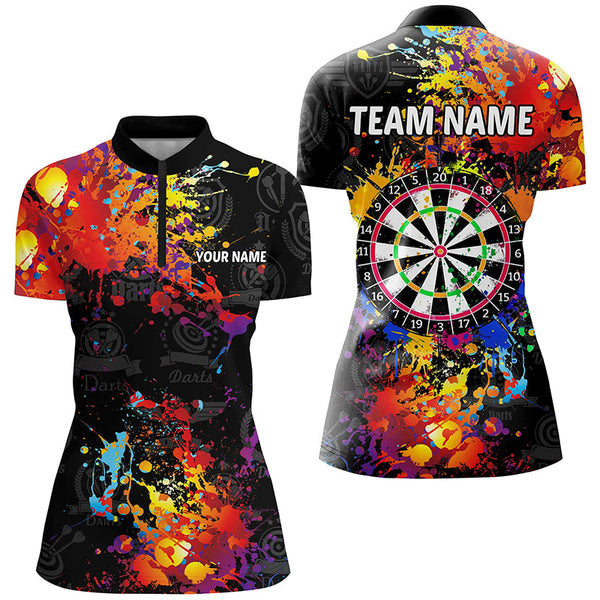 Personalized Dartboard Colorful Paint Custom Black Darts Shirts For Women, Grunge Style Darts Jerseys TDM1894
