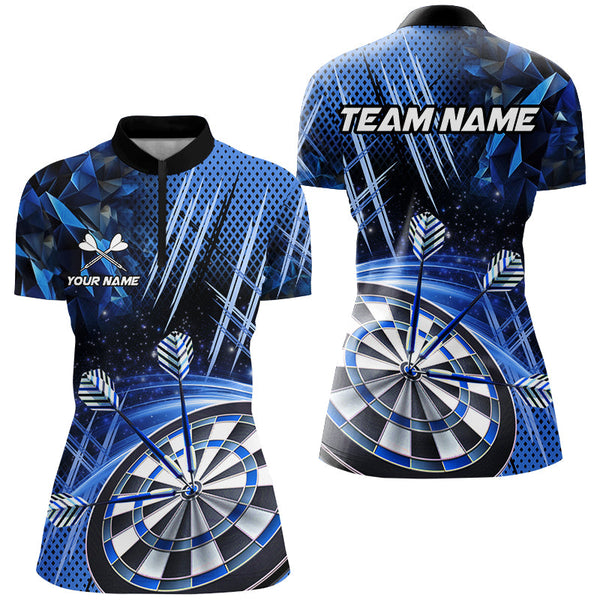 Personalized 3D Glitter Women Darts Shirts Custom Team Dart League Shirts Dart Jerseys |Blue TDM2580
