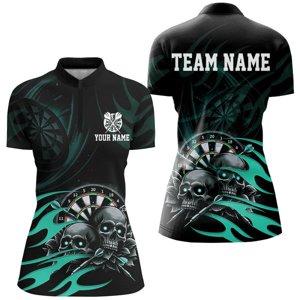 Funny Skull Turquoise Swirl Pattern Dart Shirts For Women Custom Dart Jerseys Dart Team Shirts TDM2836