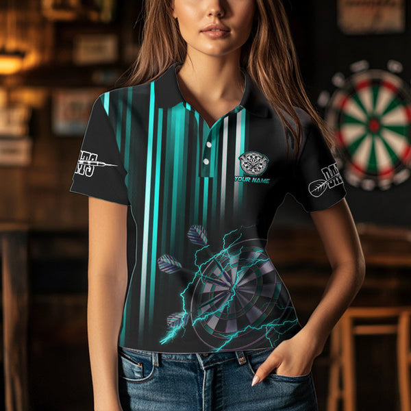 Turquoise Throwing Skills Loading Custom Dart Shirt For Women, Pocket Option TDM3789