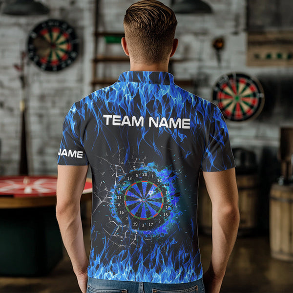 Blue Flaming Dart Shirt With Pocket Option For Men Custom Dart Team Jersey TDM3791