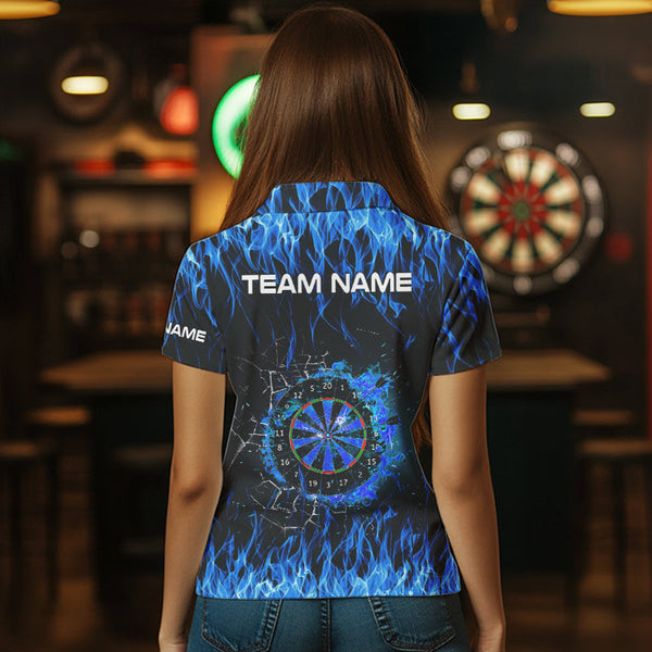 Blue Flaming Dart Shirt With Pocket Option For Women Custom Dart Team Jersey TDM3791