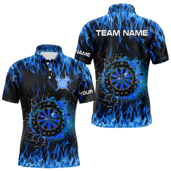 Blue Flaming Dart Shirt With Pocket Option For Men Custom Dart Team Jersey TDM3791