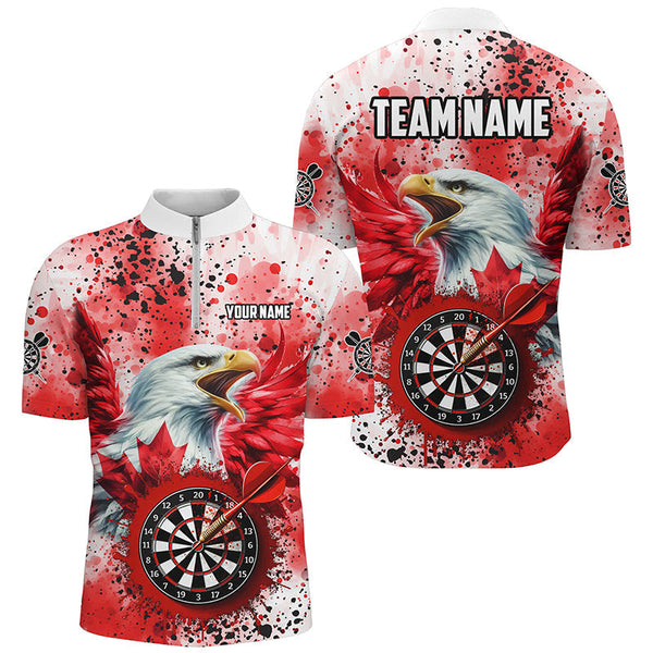Red Grunge Dartboard Eagle Custom Canadian Flag Men Darts Shirts, Patriotic Canada Darts Jerseys TDM1897