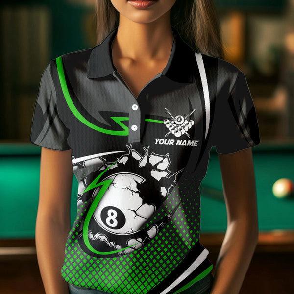 Funny 8 Ball Pool Green Billiard Jersey For Women Custom Polo & Quarter Zip Billiard Team Shirts TDM3487
