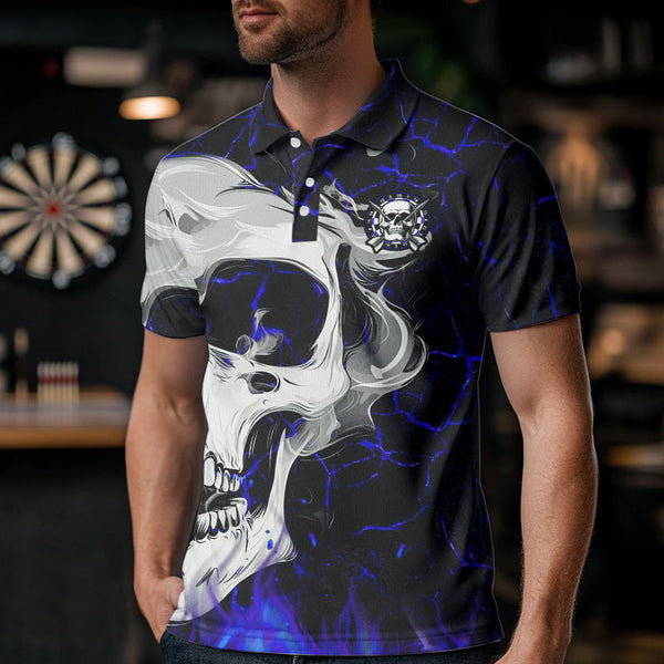 Personalized Blue Glowing Fire Crack Skull Dart Shirt Custom Dart Shirts For Men Dart Team Jersey TDM3492