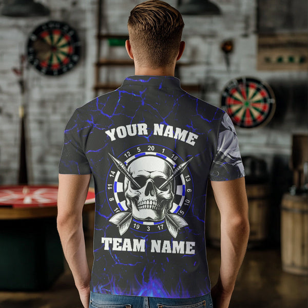 Personalized Blue Glowing Fire Crack Skull Dart Shirt Custom Dart Shirts For Men Dart Team Jersey TDM3492