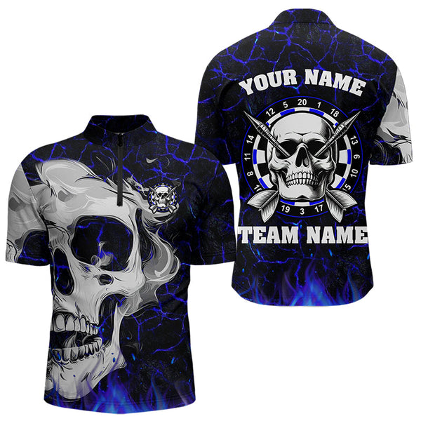 Personalized Blue Glowing Fire Crack Skull Dart Shirt Custom Dart Shirts For Men Dart Team Jersey TDM3492