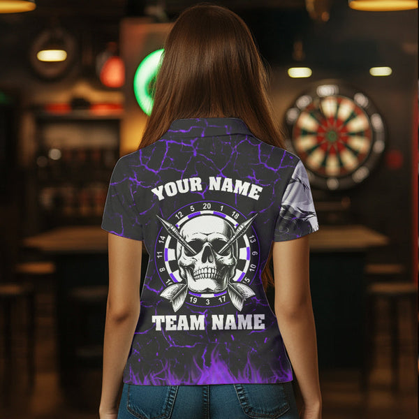 Personalized Purple Glowing Fire Crack Skull Dart Shirt Custom Dart Shirts For Women Dart Team Jersey TDM3493